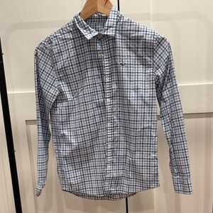 Boy’s Vineyard Vines White and Blue Performance Plaid Button-Down Shirt